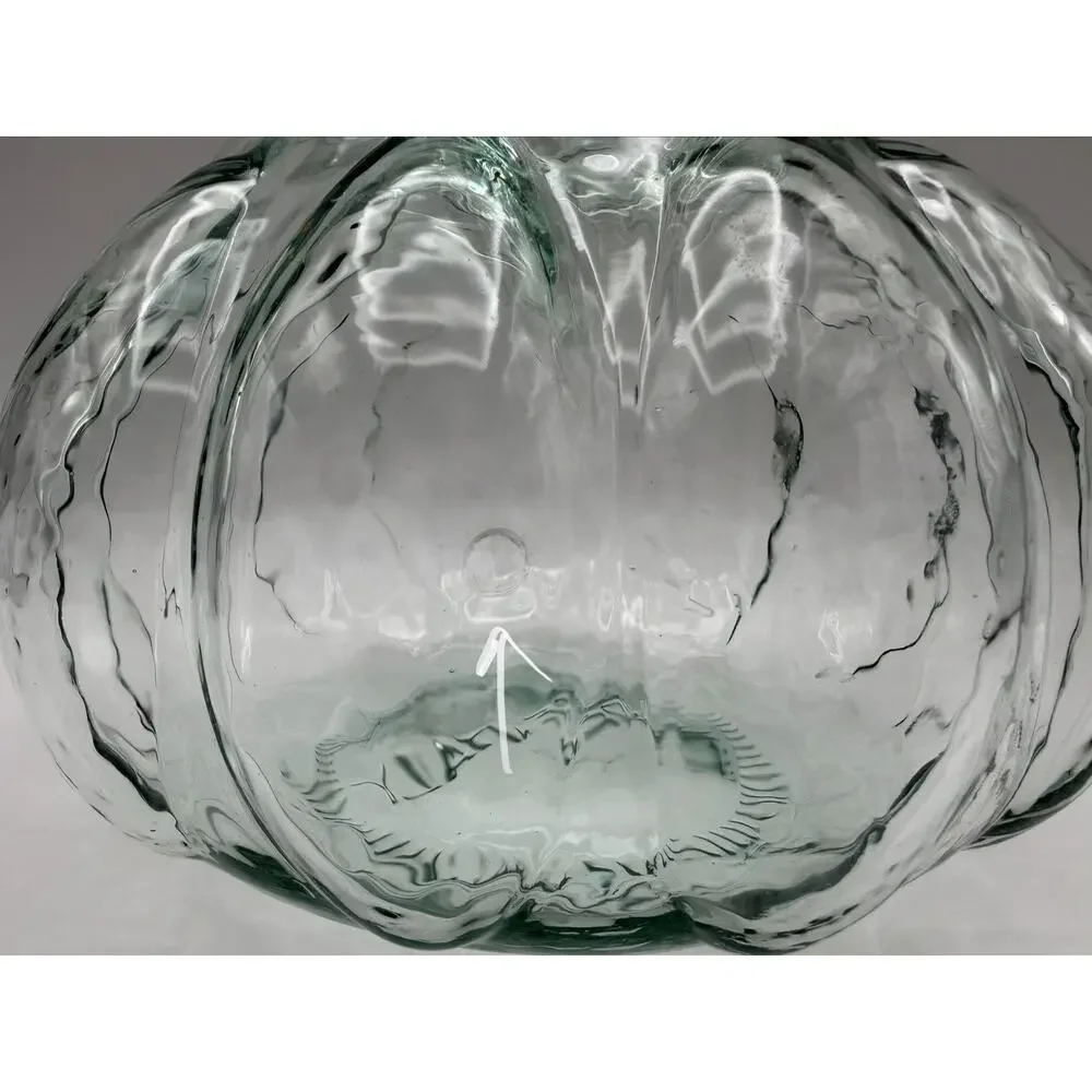 Italian Pumpkin Shaped Green Glass Apothecary Jar Canister 6” Cork Lid Italy